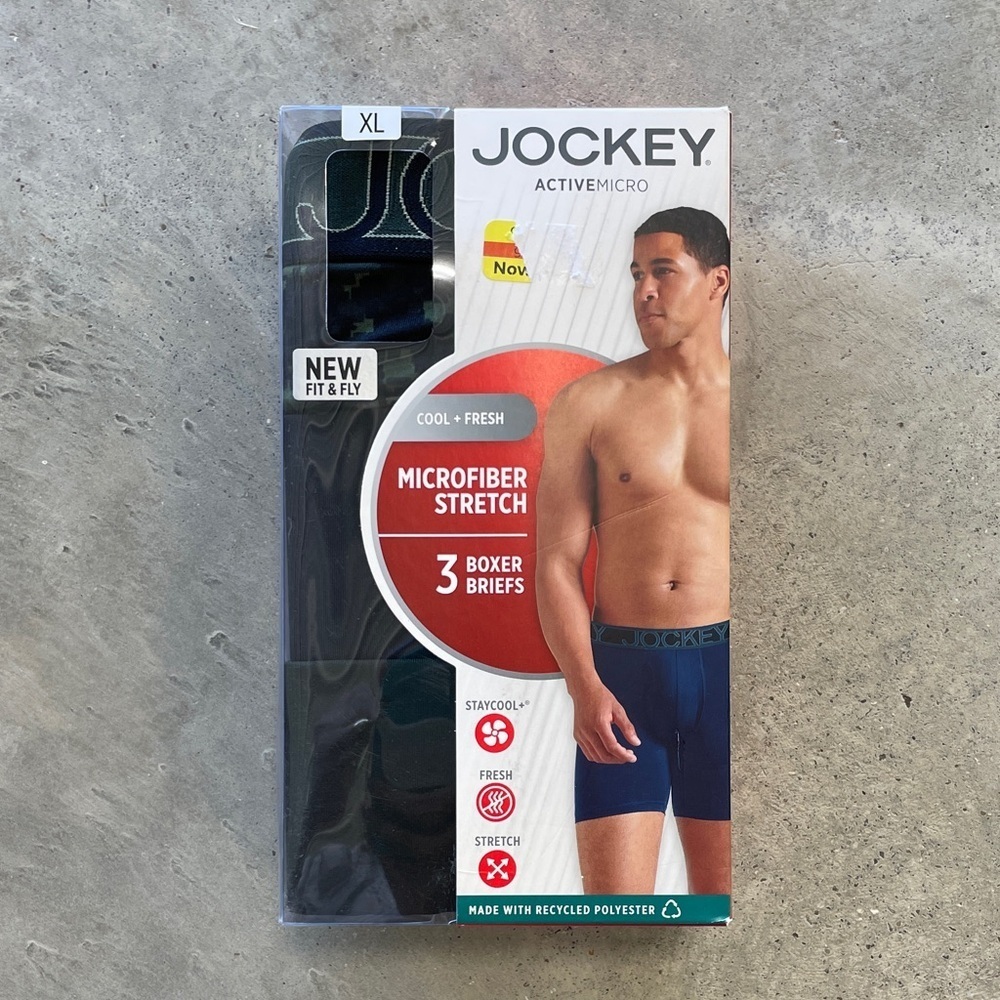 Jockey ActiveMicro Boxer Briefs 3-Pack Mens XL Microfiber Stretch StayCool+ New